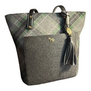 Emma Fox Gray and Green Plaid Tote
